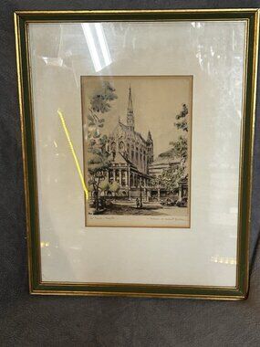 Marcel Bessan Signed La Sainte-Chapelle Hand Colored French Etching Framed